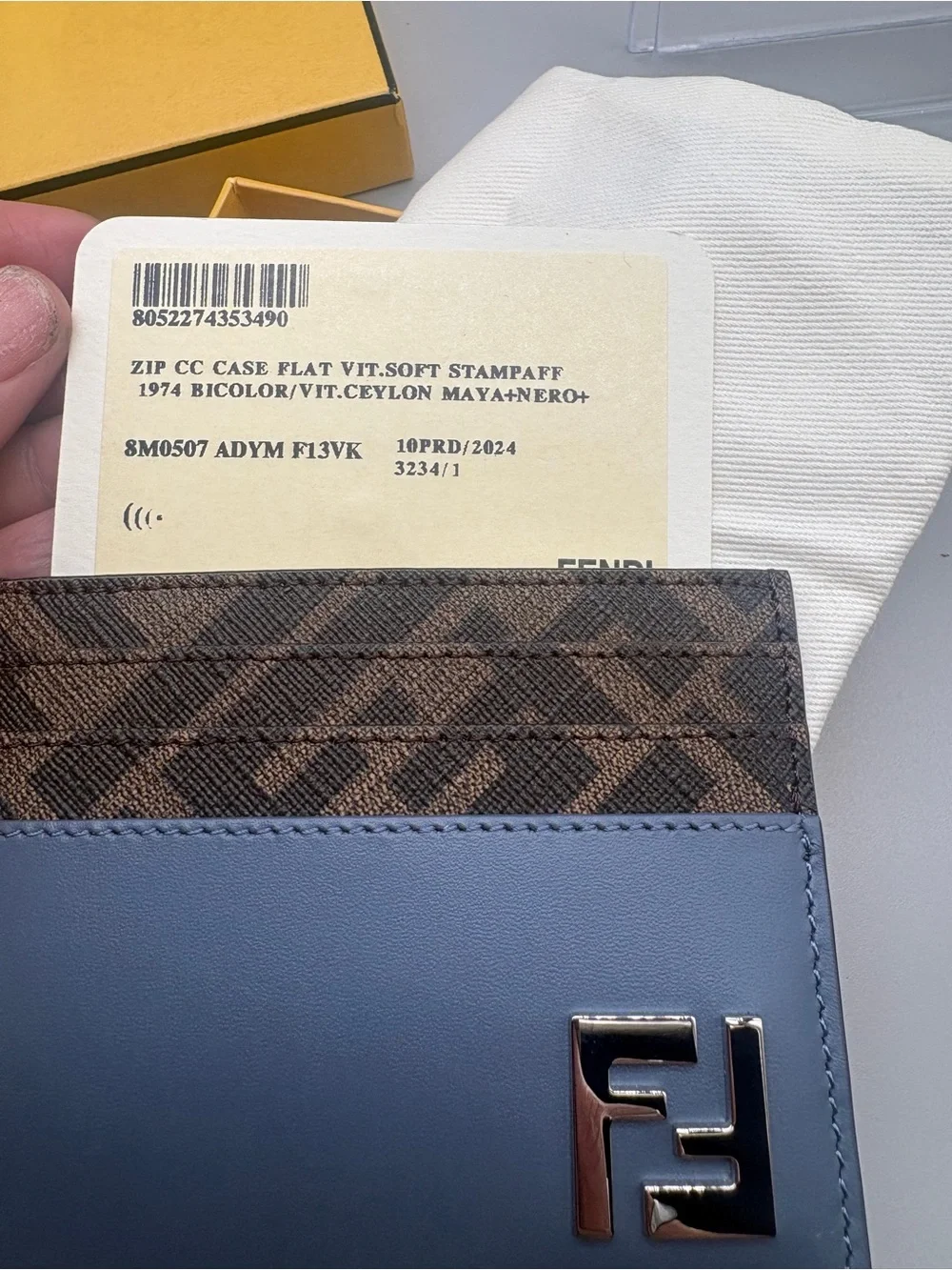 Fendi Two-Tone Blue Leather and Brown FF Logo Card Holder